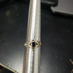 Sterling 925 Ring Filigree Black Onyx Stone Sz 7.5 Estate